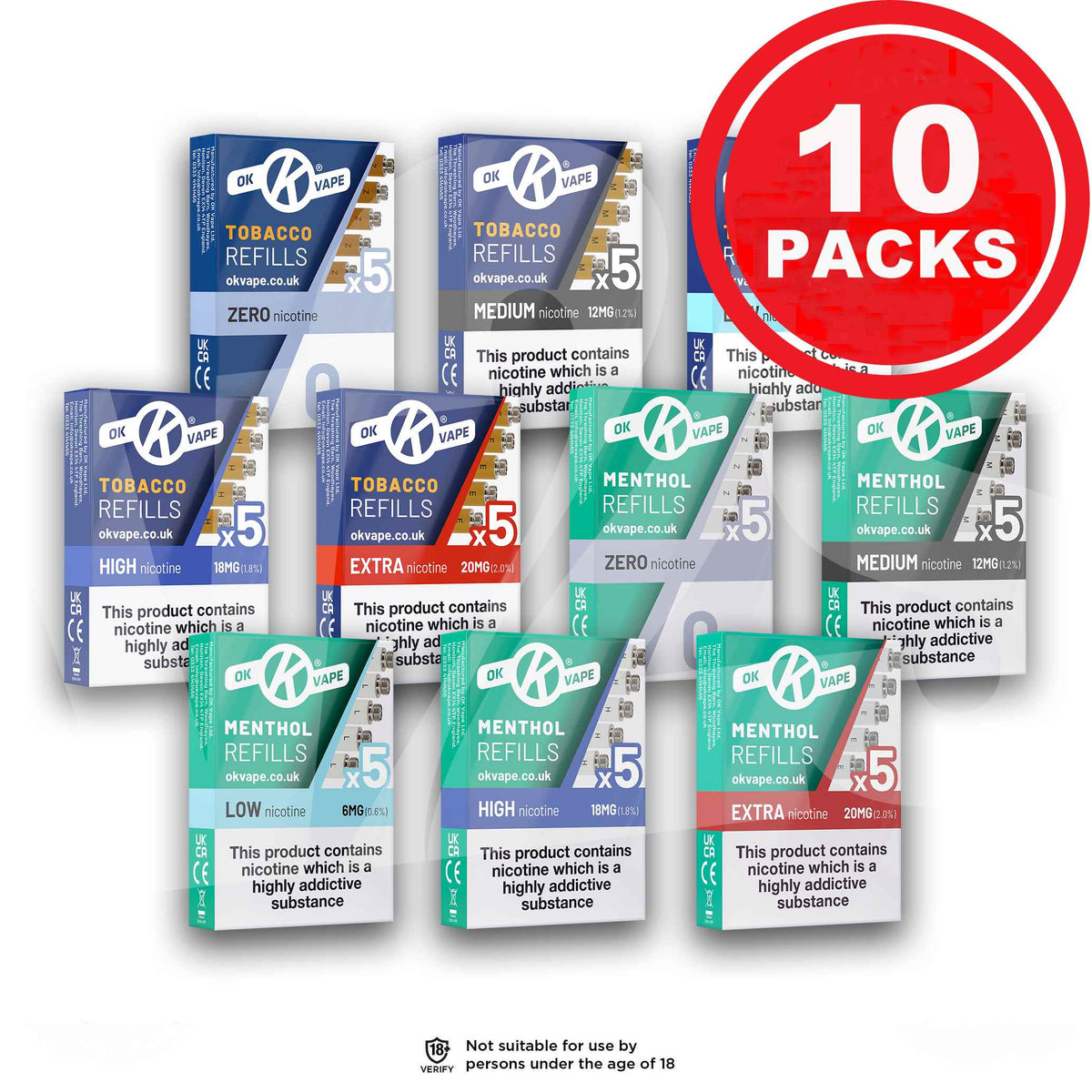 OK Vape Cigalike Refills x 10 Packs (50 Refills) TEN MOTIVES COMPATIBL ...